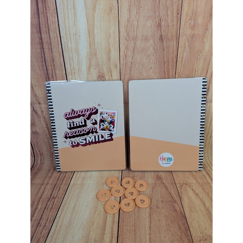 Happy Planner Disney 100 Mickey & Friends Front Back Cover & 9 Peach Heart Discs